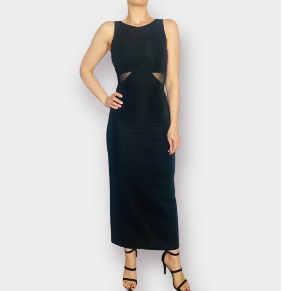 All That Jazz Vintage 90s Black Mesh Cutout Sleeveless Maxi Dress Medium Y2K